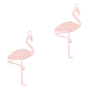 Hanger bohemian filigraan flamingo 30 x 15 mm light pink ( nikkelvrij )