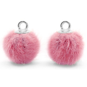 Pompom bedel met oog faux fur 12 mm Vintage dark pink-gold