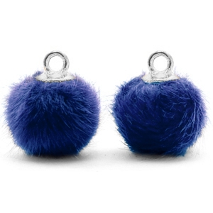 Pompom bedel met oog faux fur 12 mm Denim blue-silver