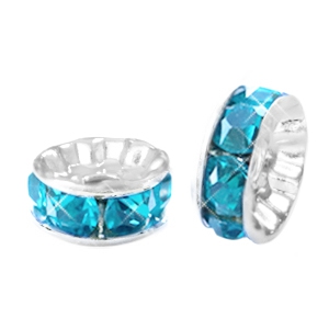 Strass rondel 10 mm silver-turquoise