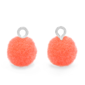 Pompom bedel met oog 10 mm silver-coral pink