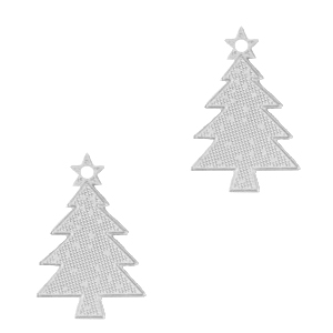 Filigraan kerstboom 16 x 11 mm zilverkleur.