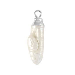 Bedel tooth zoetwaterparel 24 x 7 mm. Silver-natural white