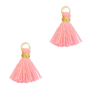 Kwastje 1 cm goud / neon coral pink