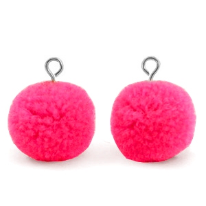 Pompom bedel met oog 15 mm hot neon pink gold.