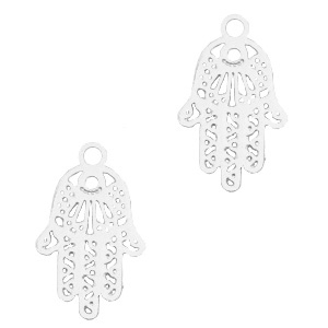 Hanger bohemian hamsa hand zilverkleurig. 12 x 7 mm.