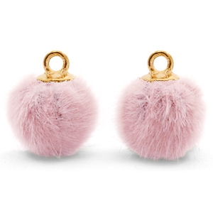 Pompom bedel met oog faux fur 12 mm Vintage pink gold