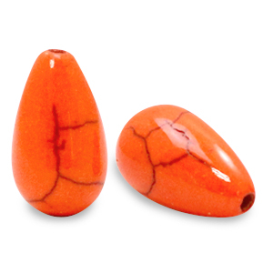 Kraal keramiek druppel 16 x 10 mm. Persimmon orange