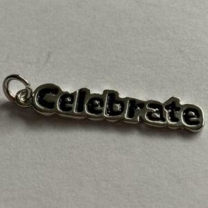 Hanger “celebrate” 31 x 16 mm. Zilverkleurig.