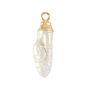 Hanger zoetwater tooth ca 24 x 7 mm. Gold / natural white