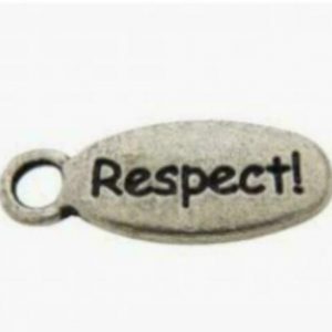 Bedel ovaal “respect”. 15 x 6 mm. Zilverkleurig.