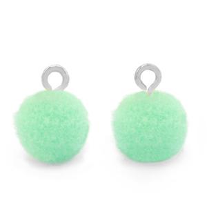 pompom bedel met oog 15 mm green / silver