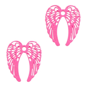 Hanger filigraan. Bohemian hanger angel wings 16 x 14 mm. Pink