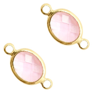 Tussenstuk crystal glas ovaal 16 x 10 mm. Pink crystal / gold