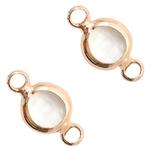 Tussenstuk  crystal glas 6 mm rond. Crystal / rosegold.