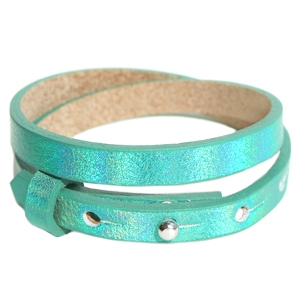 Cuoio armband leer 8 mm dubbel. Holographic green