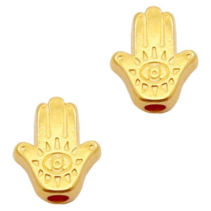 Kraal DQ metaal hamsa hand 9 x8 mm. Goudkleurig.