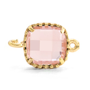 Tussenstuk crystal glas vierkant 9 x 9 mm vintage pink / gold