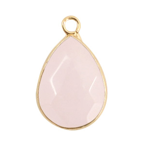 Natuursteen hanger 23 x 14 mm drop icy pink / gold