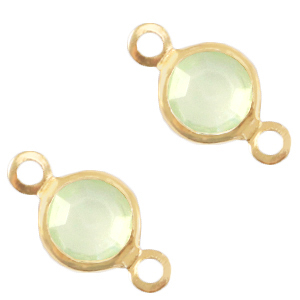 Tussenstuk crystal glas rond 6 mm. Meadow green opal / gold