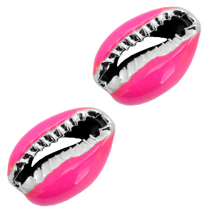 Kauri schelp kraal special 16-20 x 11-14 Hot pink / silver