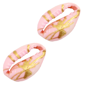 Kauri schelp kraal special 17 x 12 mm. Gold line / light pink