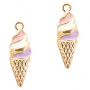 Bedel ijs / ijsje / icecream 24,5 x 8 mm. Lila, roze, wit en goudkleur