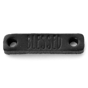 Tussenstuk DQ leer “blessed” 40 x 10 mm. Antracitiet zwart