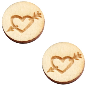 Cabochon hout 12 mm heart & arrow  white wood ( natuurlijk hout )