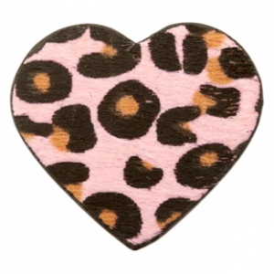 Hanger hairy imi leer hart met leopardprint pink 56 x 50 mm