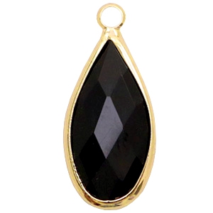 Hanger crystal glas druppel 24 x 11 mm. Jet black / gold