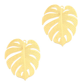 Hanger bohemian tropical leaf 30 x 25 mm. Goudkleurig.