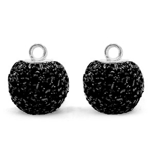 Pompom bedel met oog glitter 12 mm Black / silver