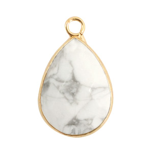 Natuursteen hanger 23 x 14 mm White marble / gold