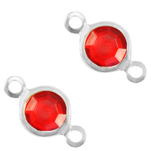 Tussenstuk crystal glas 6 mm rond. Salsa red / silver