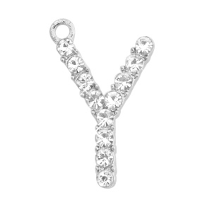 Bedel strass initial Y 20 x 13 mm antiek zilver