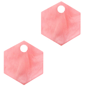 Resin hanger hexagon 14 x 12 mm Living coral pink