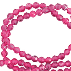 Natuursteen kralen 2 mm facet geslepen magenta pink