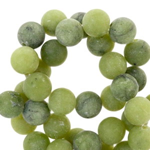 Half edelsteen kralen rond 8 mm facet geslepen. Mat olive green.