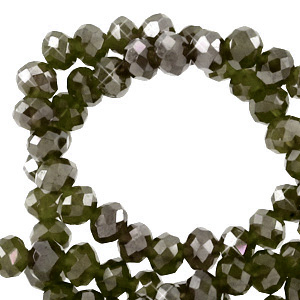 Top facet kralen 3 x 2 mm disc dark olive green / pearl shine coating