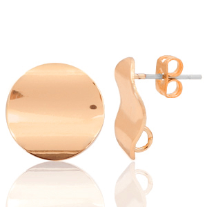 Earpin disc met oogje 15 x 13 mm. DQ kwaliteit. Rosé goudkleurig. Nikkelvrij