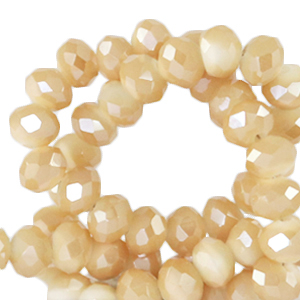 Top facet kralen 6 x 4 mm peachy beige / half gold shine coating