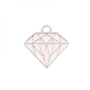 Bedel / hanger diamant 15 x 15 mm. Zilver / roze