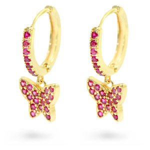 Oorbellen creolen vlinder goudkleurig / pink zirkonia