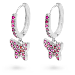 Oorbellen creolen vlinder zilverkleurig / pink zirkonia