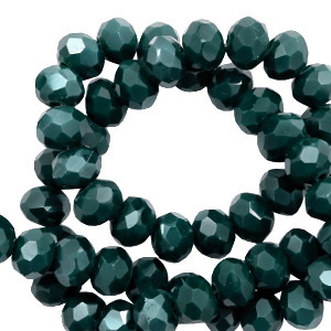 Top facet kralen 6 x 4 mm disc deep green / pearl shine coating