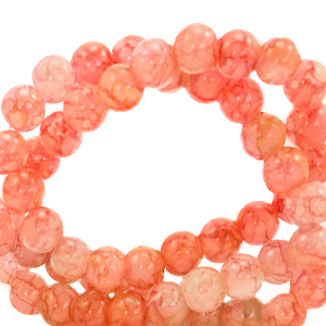 Kralen glas 6 mm gemeleerd salmon orange