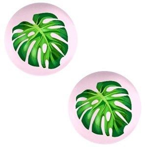 Cabochon glas 12 mm. Tropical palm leaf / palace rose print.