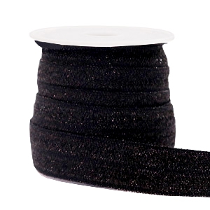 Elastisch lint glitter black. 15 mm breed / 50 cm lang.