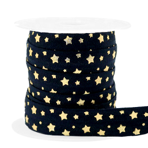 Elastisch lint stars Black- gold. 15 mm breed / 50 cm lang